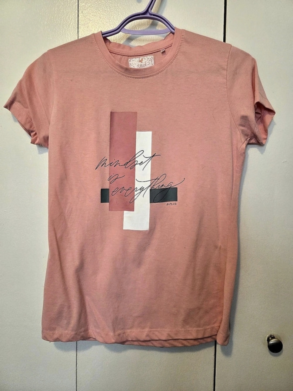 Youth L Pink Crewneck Graphic T-Shirt Short Sleeve "Mindset is Everything"